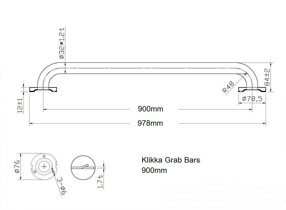 Stainless Steel Grab Bar 900mm Great Grab