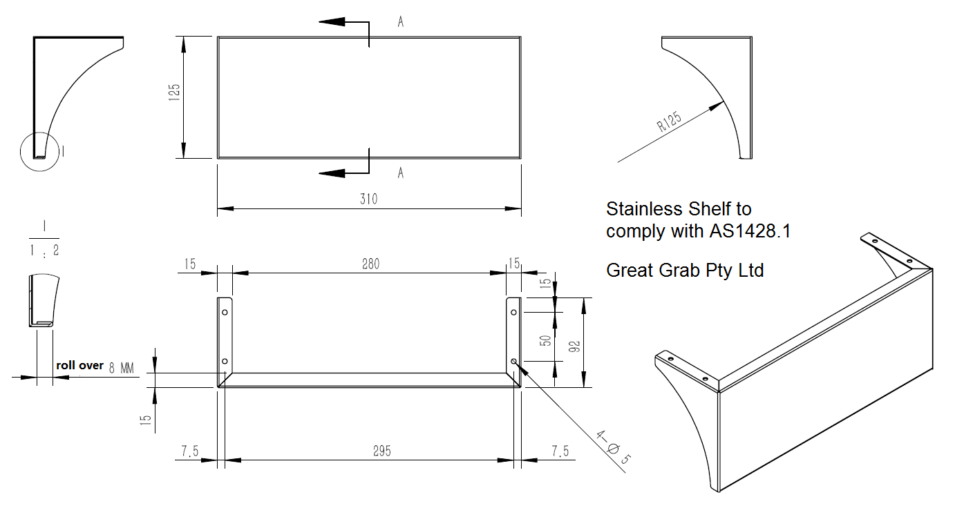 Matt Black Shelf Disabled Bathroom AS1428.1 | Great Grab