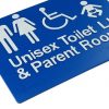 Braille sign unisex toilet LH + parent room blue 2