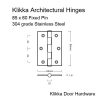 drawing stainless hinge 85 x 60 fixed pin