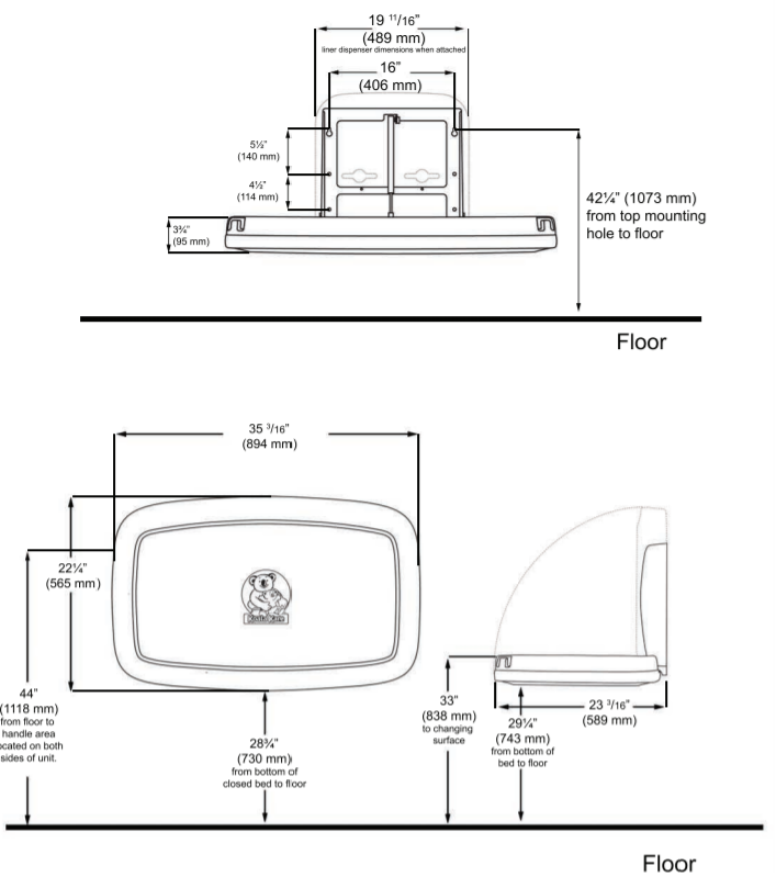 Koala Kare Baby Change Table Horizontal Grey KB20001 Great Grab