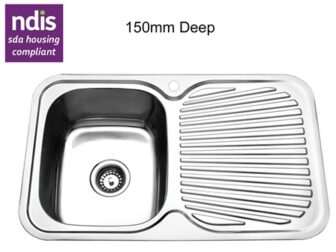 NDIS SDA Kitchen Sink Stainless Steel LEFT BOWL Single bowl 780 x 480 x 150