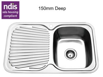 NDIS SDA Kitchen Sink Stainless Steel RIGHT BOWL Single bowl 780 x 480 x 150