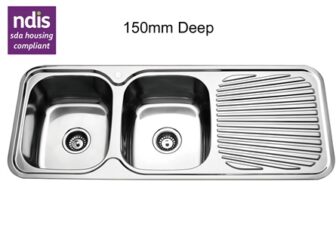 NDIS SDA Kitchen Sink Stainless Steel LEFT BOWLS 1180 x 480 x 150