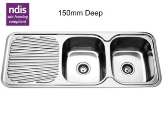 NDIS SDA Kitchen Sink Stainless Steel RIGHT BOWLS 1180 x 480 x 150
